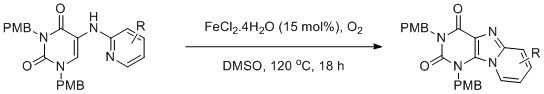 Scheme 1: Iron catalysed C-H amination for the formation of C8-N9 purines (Maes et al.,2013 [[14]])