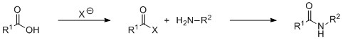 Scheme 2: Amide bond formation through activating of the acyl carbon